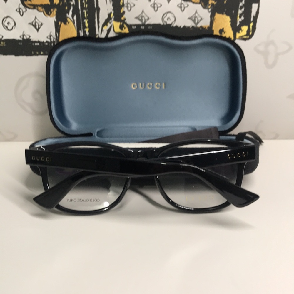 Luxury New Authentic Gucci GG1344O 005 Black Square Eyeglasses - Picture 11 of 14
